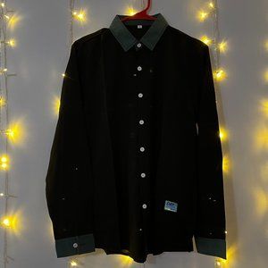 Men Patched Front Contrast Collar Shirt (S)